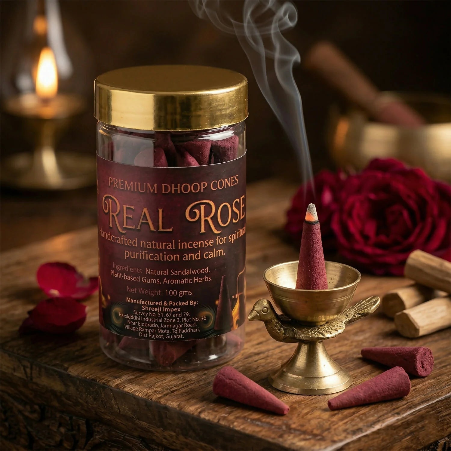 Real Rose Dhoop Cones – Natural, Long-Lasting Fragrance for Meditation