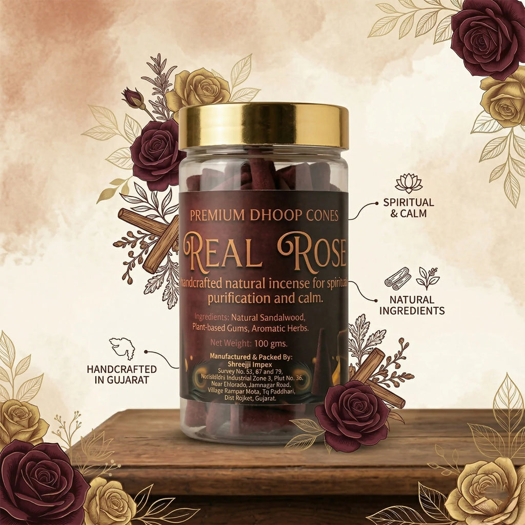 Real Rose Dhoop Cones – Natural, Long-Lasting Fragrance for Meditation