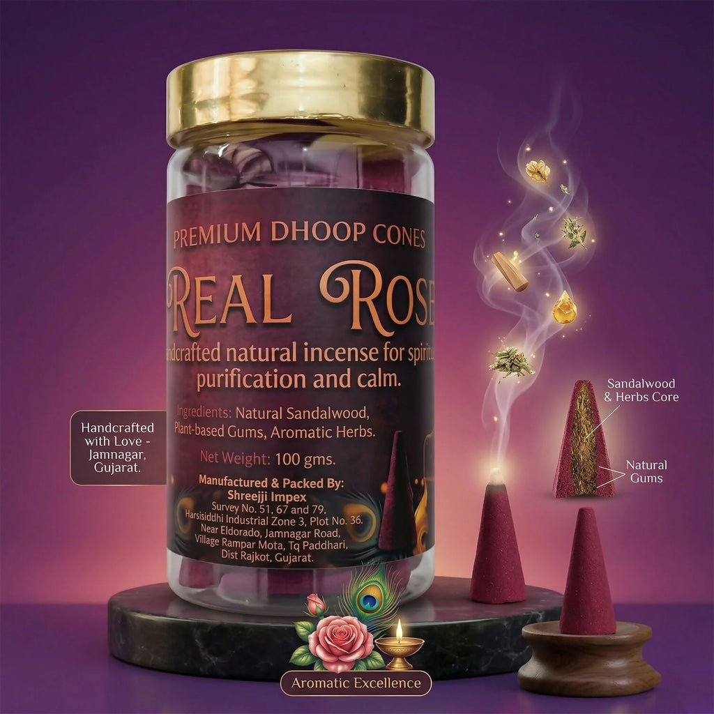 Real Rose Dhoop Cones – Natural, Long-Lasting Fragrance for Meditation