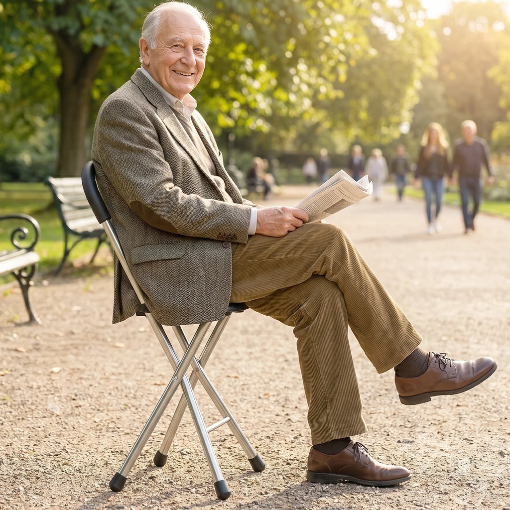 Folding Walking Stick with Seat 3 Leg Cane Stool Chair Support Stand (1 Pc)