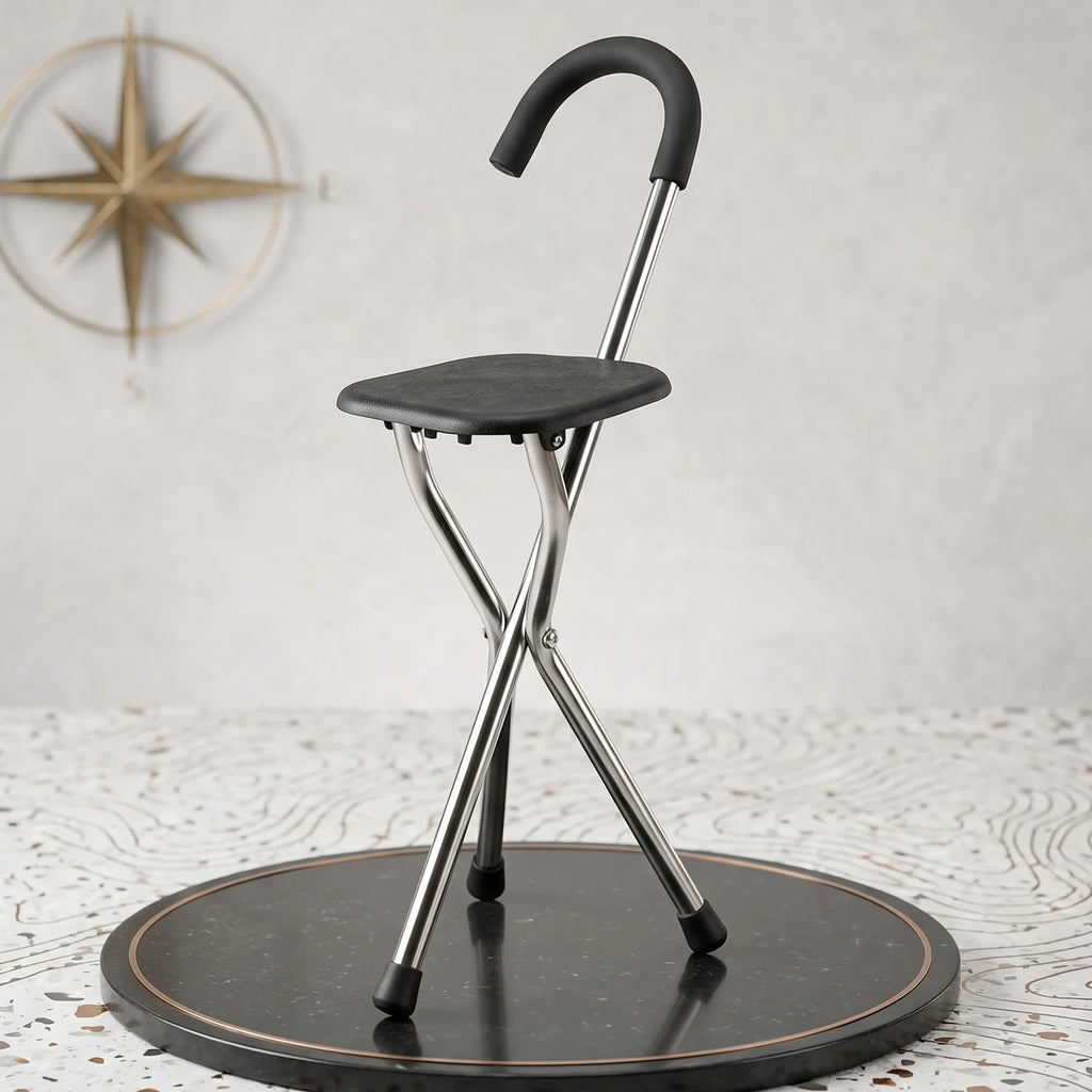 Folding Walking Stick with Seat 3 Leg Cane Stool Chair Support Stand (1 Pc)
