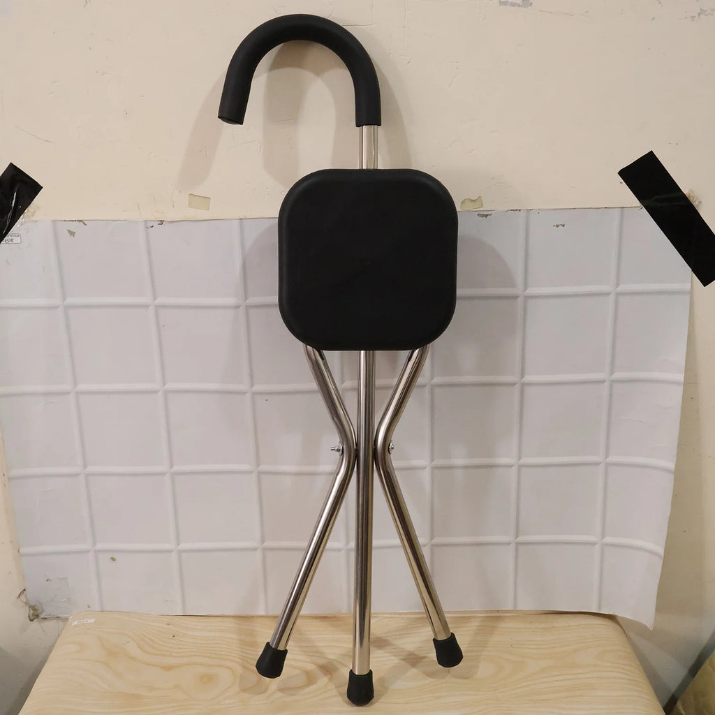 Folding Walking Stick with Seat 3 Leg Cane Stool Chair Support Stand (1 Pc)