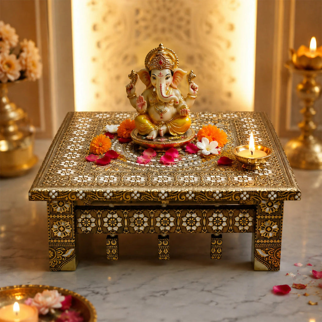 Pooja Chowki – Traditional Gold Meenakari for Mandir & Decor