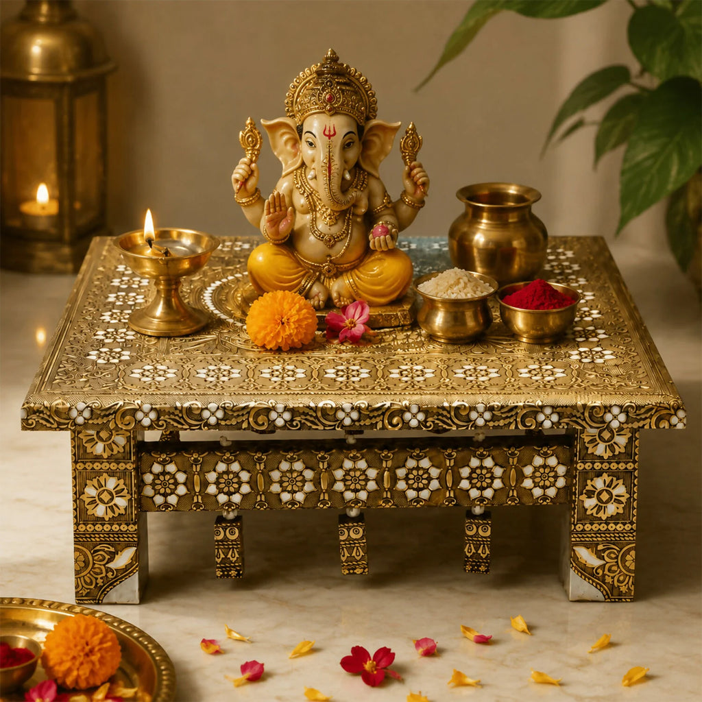 Pooja Chowki – Traditional Gold Meenakari for Mandir & Decor
