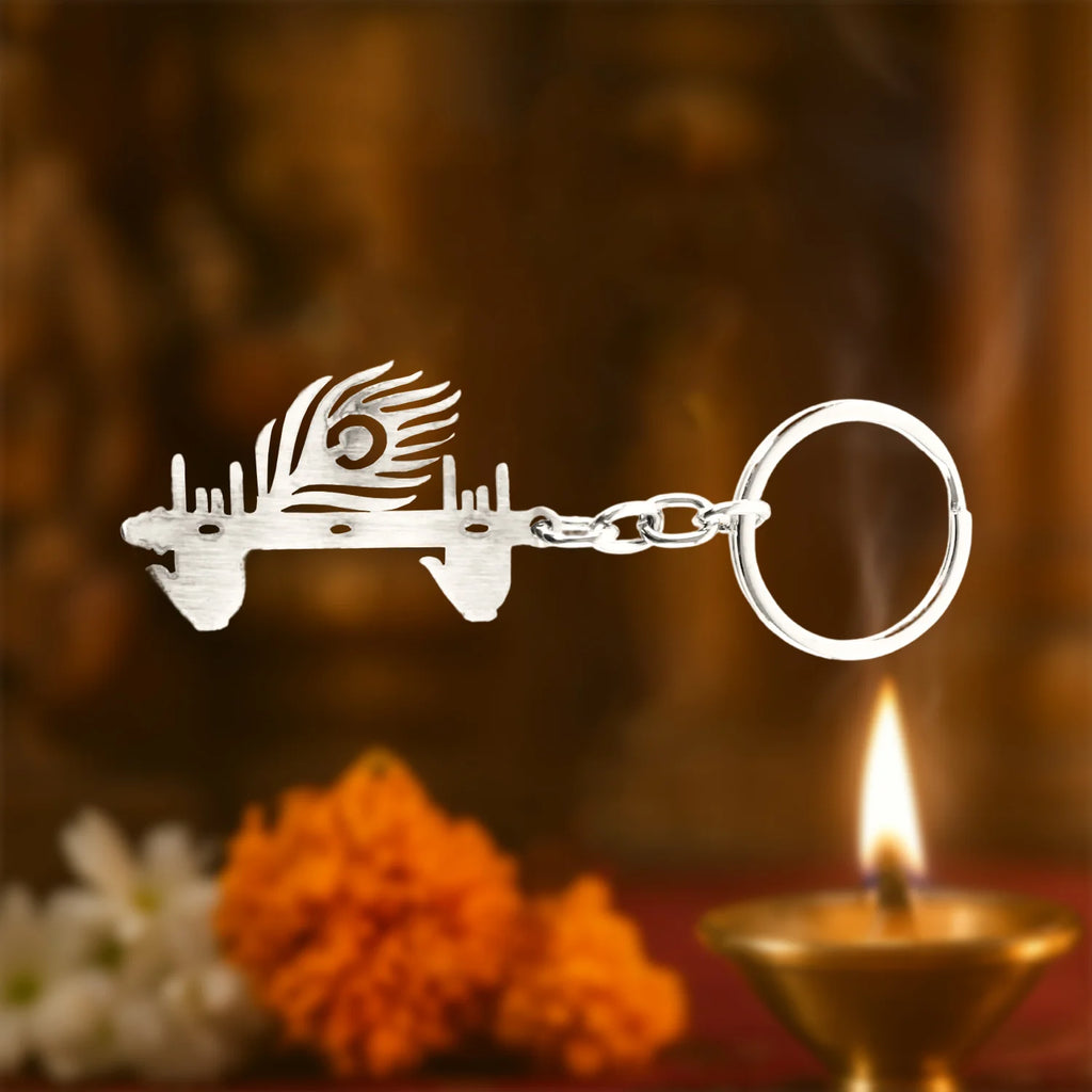Krishna Flute Keychain – Devotional Metal Keyring for Spirituality