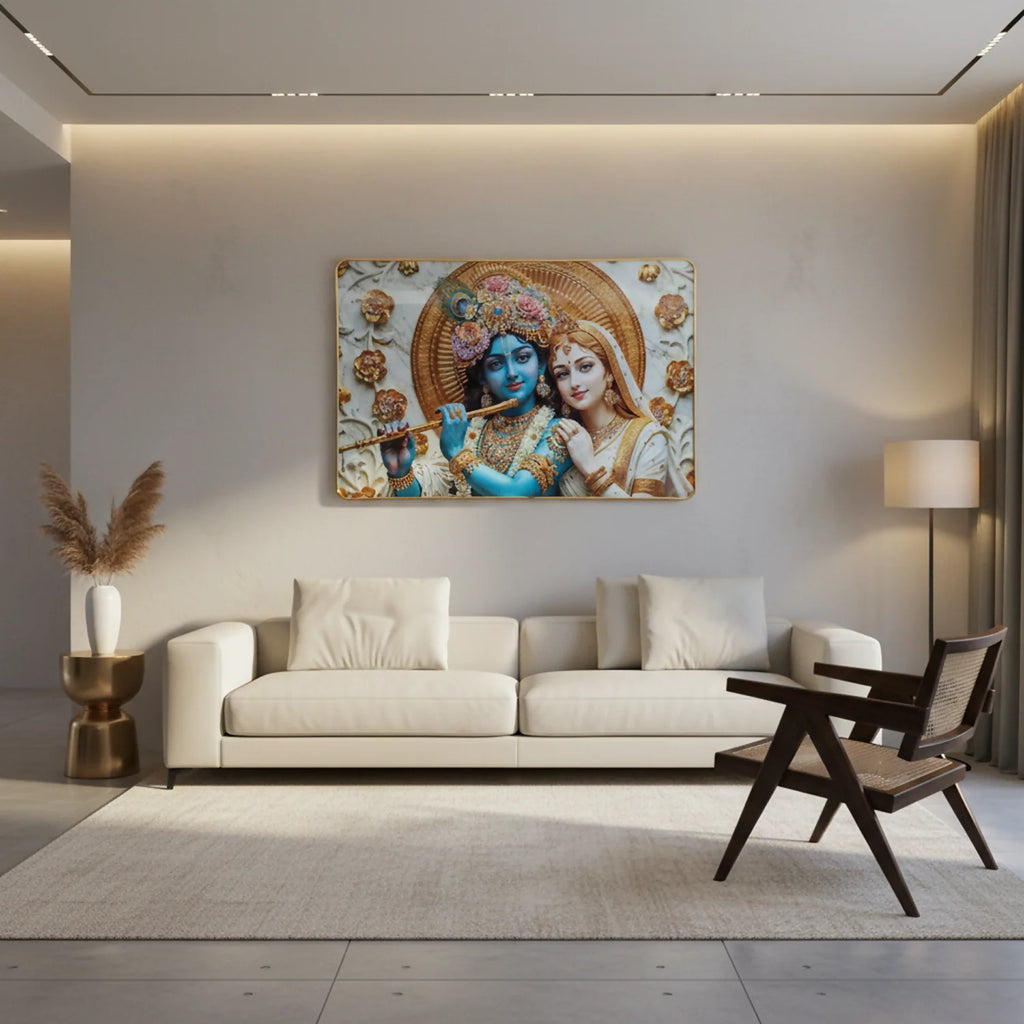 Radha Krishna Wall Art – Elegant Spiritual Home Decor for Serenity