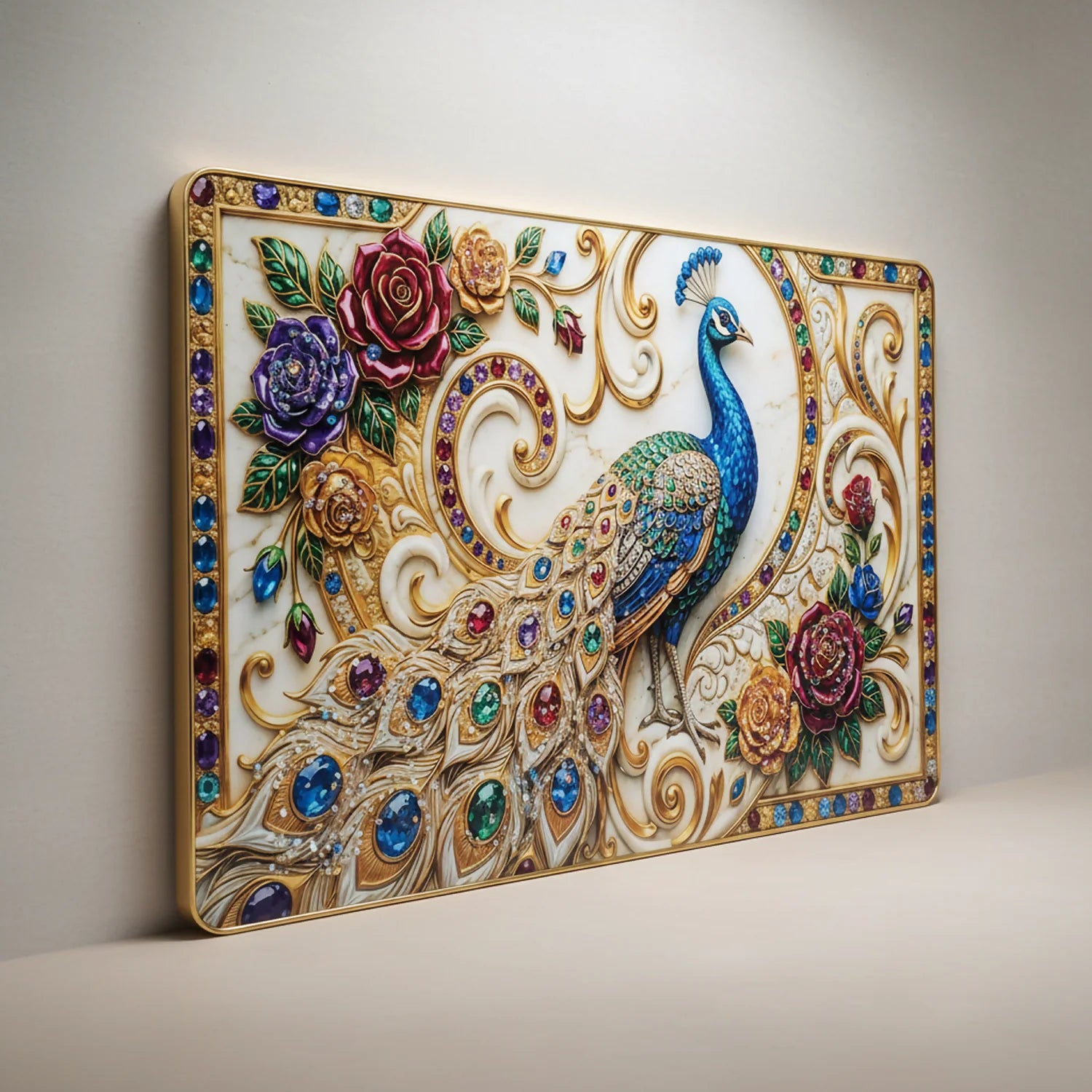 Luxury Peacock Wall Art – Elegant Floral Gem Design for Homes