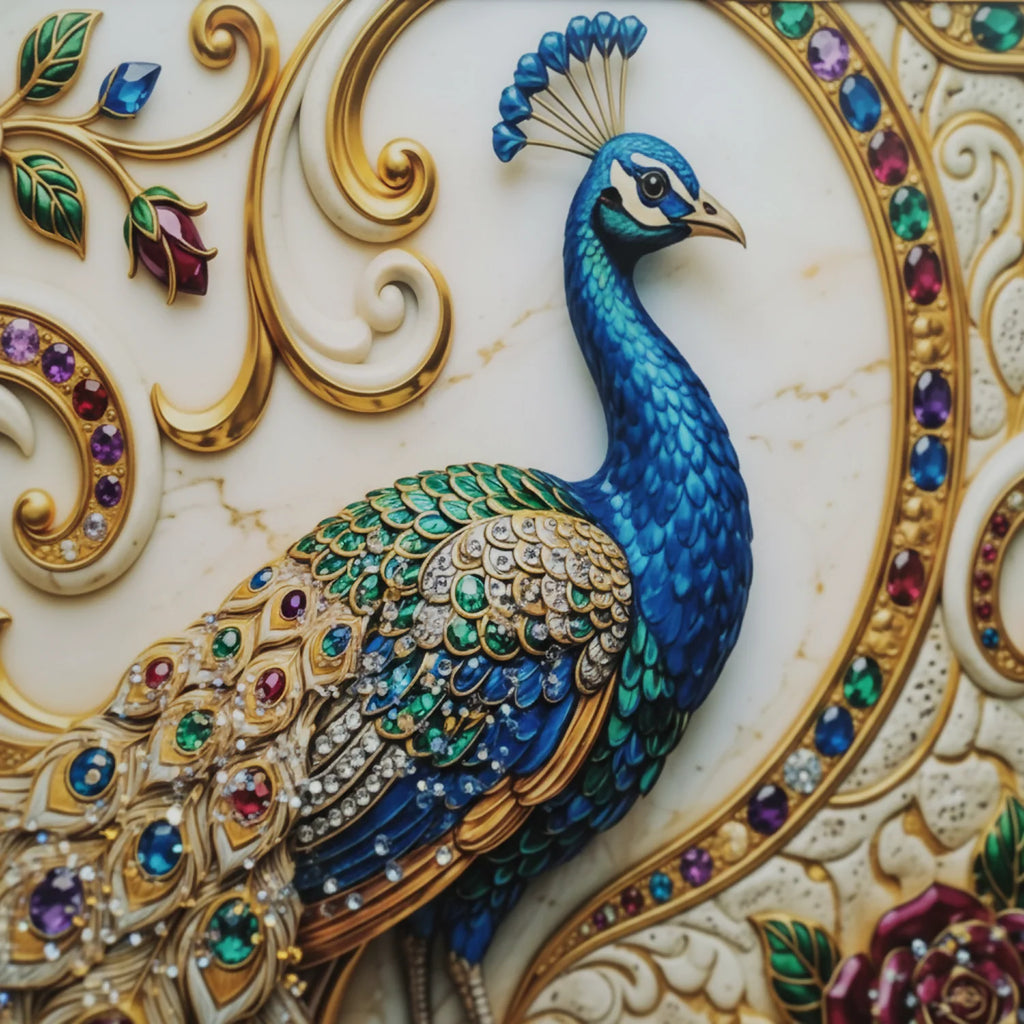 Luxury Peacock Wall Art – Elegant Floral Gem Design for Homes